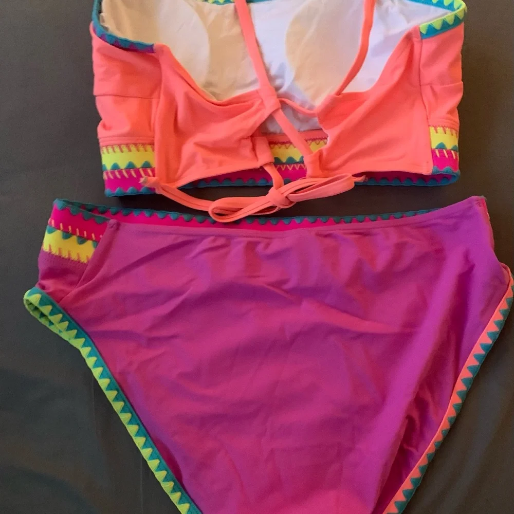 Vibrant Pink and Orange Bikini Set XL - Picture 3 of 7